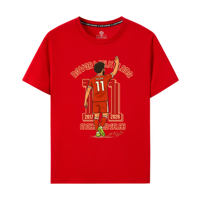 萨拉赫11号利物浦生涯告别纪念永不独行卡通印花足球迷短袖T恤