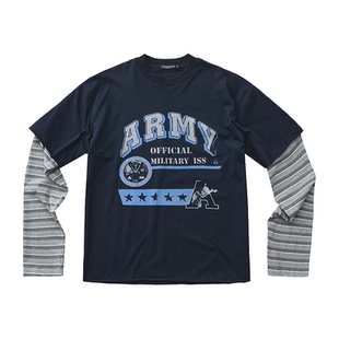 CENSMADE 26AW ARMY印花散边假两件拼接长袖T恤Boxy短宽版型
