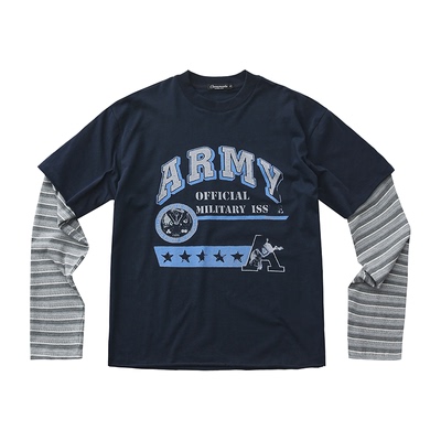 CENSMADE 26AW ARMY印花散边假两件拼接长袖T恤Boxy短宽版型