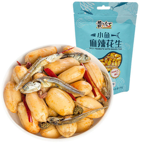 黄飞红麻辣小鱼干花生98g网红零食小虾花生下酒菜山东欣和黄飞鸿