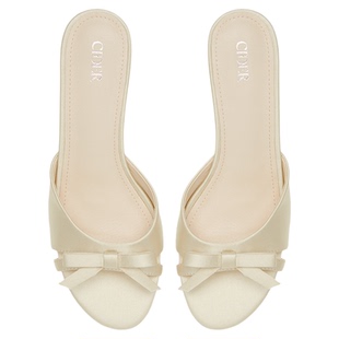 CIDER 双色蝴蝶结缎面一字带中跟细高跟凉鞋114583000