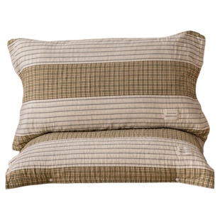 格纹拼接枕巾2025新款纯棉柔软枕头巾全棉成人男家用防头油可固定