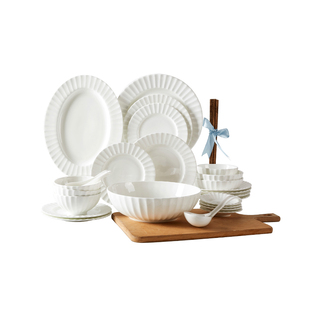 高淳陶瓷海洋花骨瓷家用欧式高端骨瓷纯白浮雕碗盘筷餐具套装礼盒