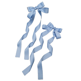 法式少女蓝色系双边蝴蝶结发夹头饰麻花辫飘带百搭侧边夹一对超仙