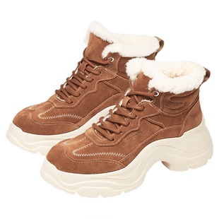 KISSCAT接吻猫6.5CM追风长腿靴户外增高毛靴老爹鞋加绒厚底雪地靴