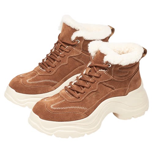 KISSCAT接吻猫[追风]户外增高毛靴25新老爹鞋加绒厚底雪地靴棉鞋