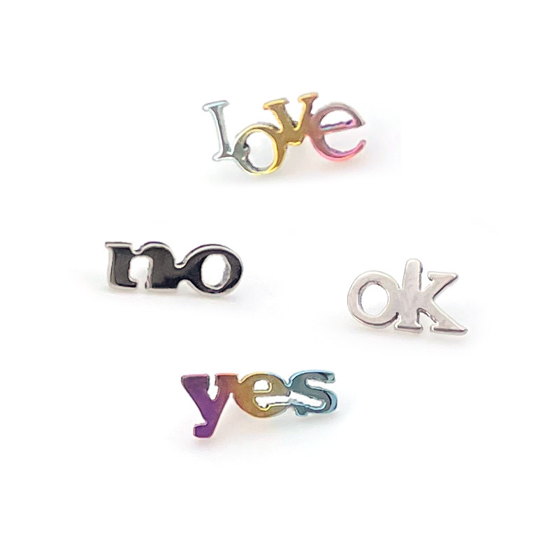 f136钛合金耳钉Love Ok yes No字亚文化耳骨钉防过敏高抛光耳锅钉