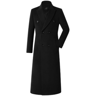 秋冬男过膝长韩版双排扣保暖毛呢大衣修身战壕风衣英伦羊绒外套06