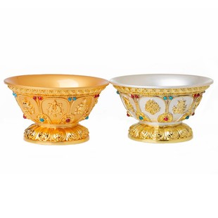 佛前供水杯供佛 鎏金镶嵌宝石合金八吉祥七供水碗八供圣水杯摆件