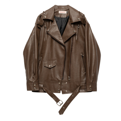 美拉德棕色皮衣2025秋款韩版宽松