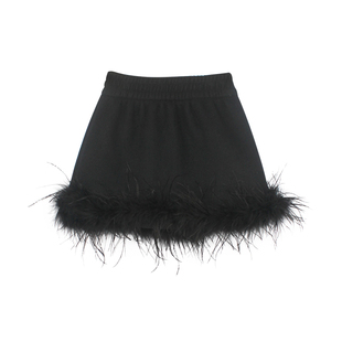 大耳象女童可拆卸鸵鸟毛条加绒半裙冬季宝儿厚半身裙子羊毛混纺