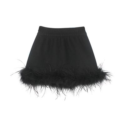 大耳象女童可拆卸鸵鸟毛条加绒半裙冬季宝儿厚半身裙子羊毛混纺