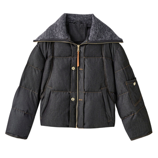 欧货爆款针织大翻领羽绒服女短款2025冬新款时尚宽松90白鸭绒外套