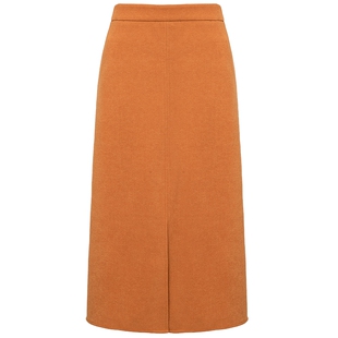 马天奴新款女装驼色开衩半身裙半裙子A字裙伞裙通勤百搭修身时尚