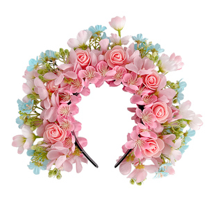 儿童簪花发箍女孩民族风花环发卡头饰女童花朵头箍中国风汉服配饰