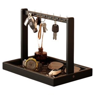 实木钥匙挂架玄关收纳摆件门口桌面置物架首饰收纳盒香水摆放托盘