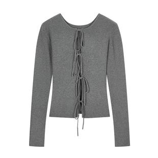 SLY 2024冬季新品正反两穿两件套系带修身针织上衣030HAZ70-4701