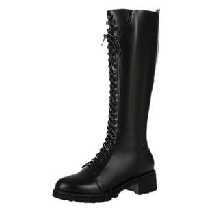 粗跟高筒靴女新款秀气马丁靴英伦头层牛皮黑色骑士靴大码女鞋子冬