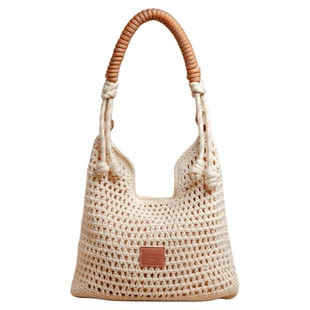 2026新款手工编织托特包磁扣大容量单肩斜挎包通勤度假草编包女包