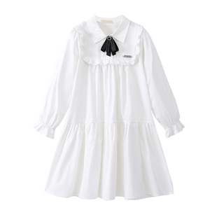 女童秋装连衣裙儿童洋气学院风公主裙中大童女孩秋天纯棉白色裙子