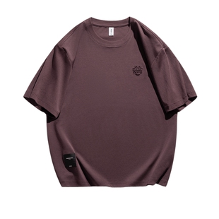 男生深紫色t恤男圆领夏季潮牌2026新款刺绣短袖男款百搭体恤半袖