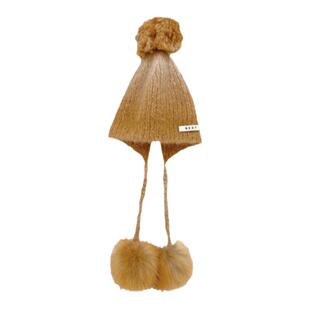 【爆款】SERY驼绒渐变橙黄色米驼色毛线帽狐狸大毛球帽子圣诞礼物