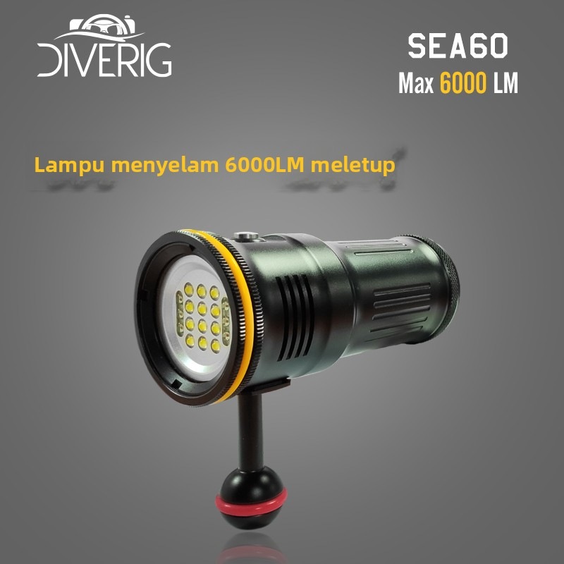 Diverig sea60潜水手电筒6000LM水下摄影补光灯深海100m防水洞潜
