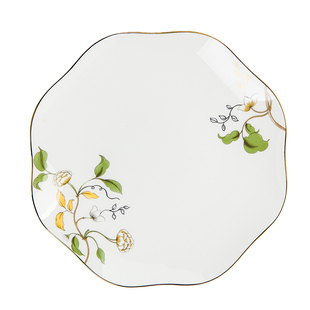 金岚玉简约骨瓷10英寸荷口盘子陶瓷不规则金边冷菜碟10荷叶平盘