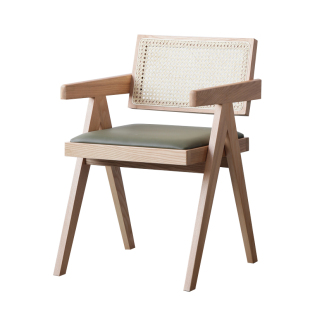 昌迪加尔椅子家用藤编餐椅实木北欧原木风民宿靠背网红侘寂风餐椅