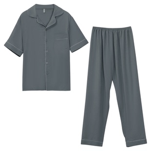 红豆情侣睡衣女云朵纱透气短袖长裤男2025新款夏季家居服套装薄