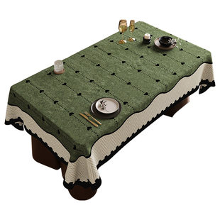 绿色法式中古风餐桌垫棉麻布艺桌布免洗防水防油防烫茶几桌保护垫