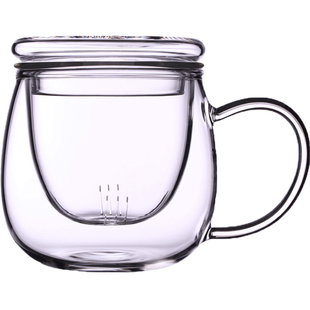 全度花茶杯带盖滤茶杯沏茶杯高硼硅玻璃泡茶杯内胆过滤办公杯带把