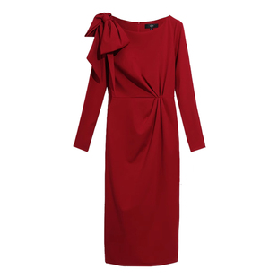 高端大气设计感红色礼服连衣裙女春秋法式名媛气质上档气修身裙子