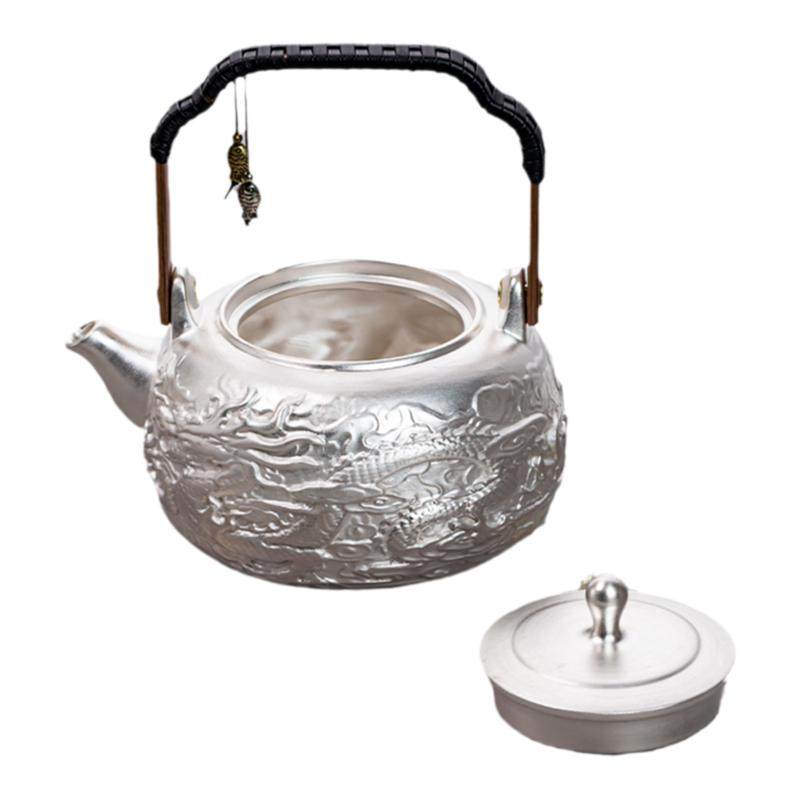 龙腾盛世提梁银壶瓷胎包银煮茶壶鎏银烧水壶泡茶家用防烫煮泡茶壶