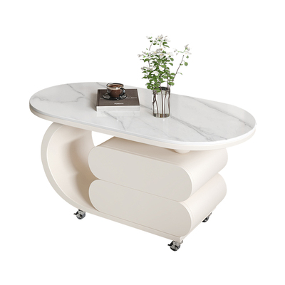 岩板可移动茶几小户型沙发茶几客厅家用高级感奶油风椭圆形万向轮