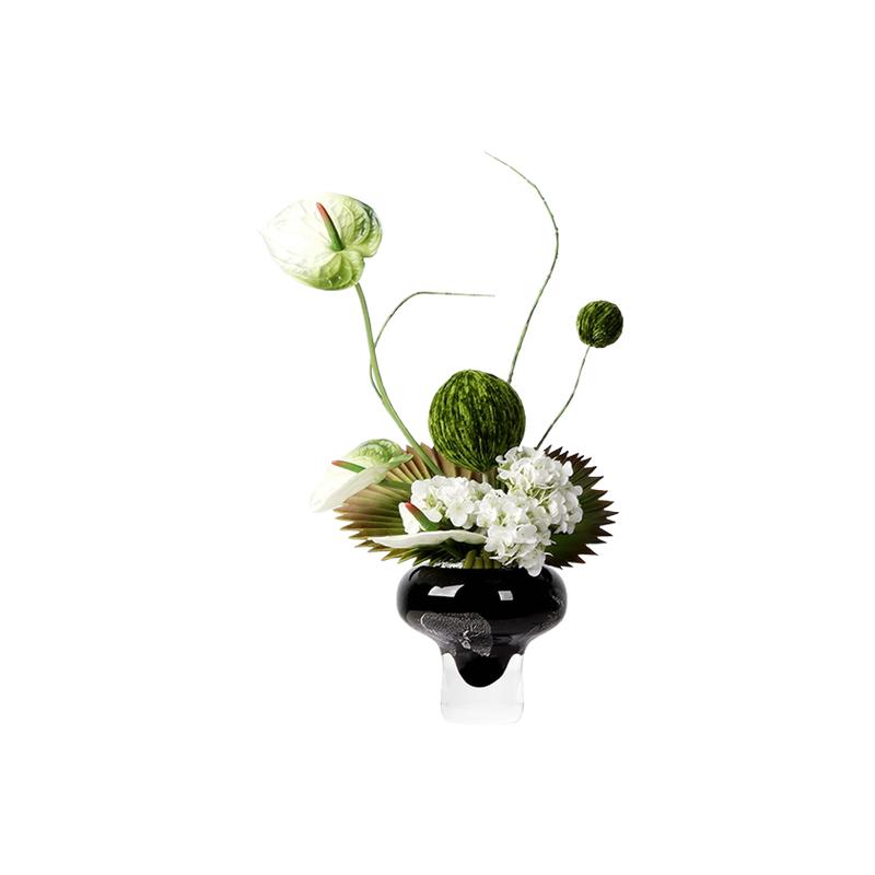 黑色高脚银箔玻璃花瓶插花酒店会所茶几洽谈桌小桌花摆件中古花艺