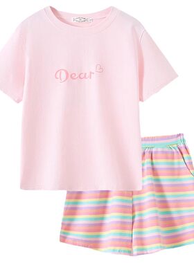 夏季纯棉女短袖休闲可外穿家居服