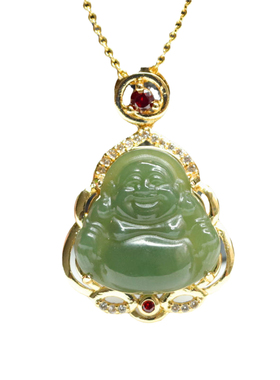 和田玉碧玉弥勒佛吊坠福伴一生佛公项链珠宝玉石玉器复古风女士款