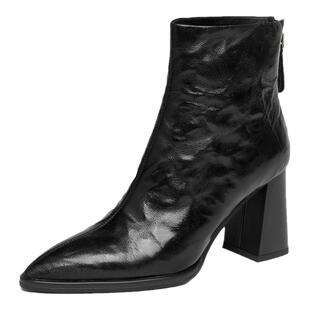 【羊皮】星期六复古气质时装靴2026年新款瘦瘦靴冬季高跟短靴女鞋