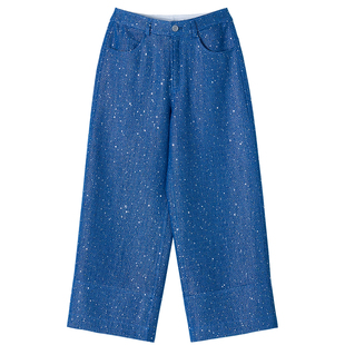 林乔芝2025夏季新款高腰显瘦直筒裤女宽松休闲阔腿长裤亮片牛仔裤