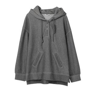 Famecoco商场同款连帽卫衣落肩休闲前短后长套头FAC1BL001