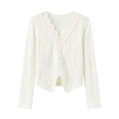 超级文 对宿烟收V领长袖羊毛蕾丝小衫/旗亭唤酒复古格纹A字半身裙