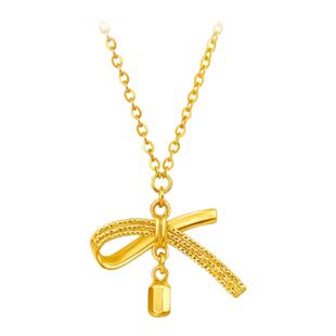 潮港福18K金爆闪丝带蝴蝶结项链 女纯银流苏锁骨链黄金甜美送礼潮