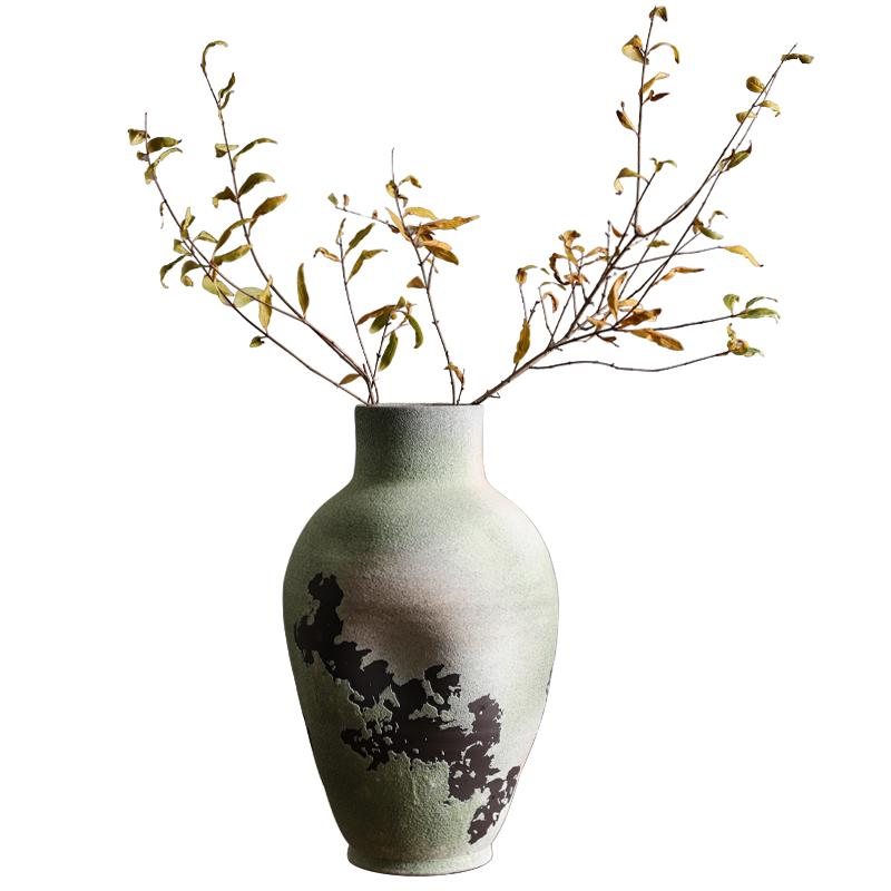 手工粗陶大陶罐复古新中式陶瓷摆件侘寂风客厅插花器异形艺术花瓶