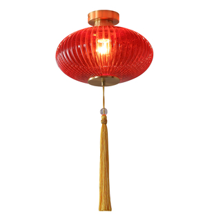 玻璃灯笼吊灯新中式全铜轻奢走廊过道灯阳台吸顶餐饮厅酒吧台吊灯