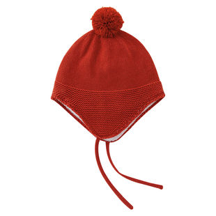 麦拉贝拉婴幼儿帽子冬季加绒男女宝宝针织护耳帽防风保暖新年红色