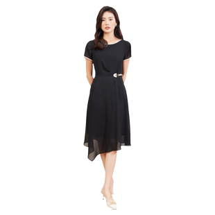 天轩商场同款夏女新简洁纯色短袖连衣裙优雅舒适显瘦通勤THXD117