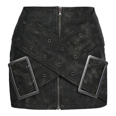 欧美短裙个性金属扣交叉半身裙女
