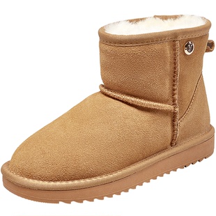 意尔康女鞋冬季加绒保暖棉鞋平底短筒雪地靴休闲短靴女士一脚蹬