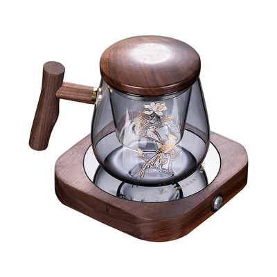 瓷牌茗玻璃茶杯茶水分离胡桃木色